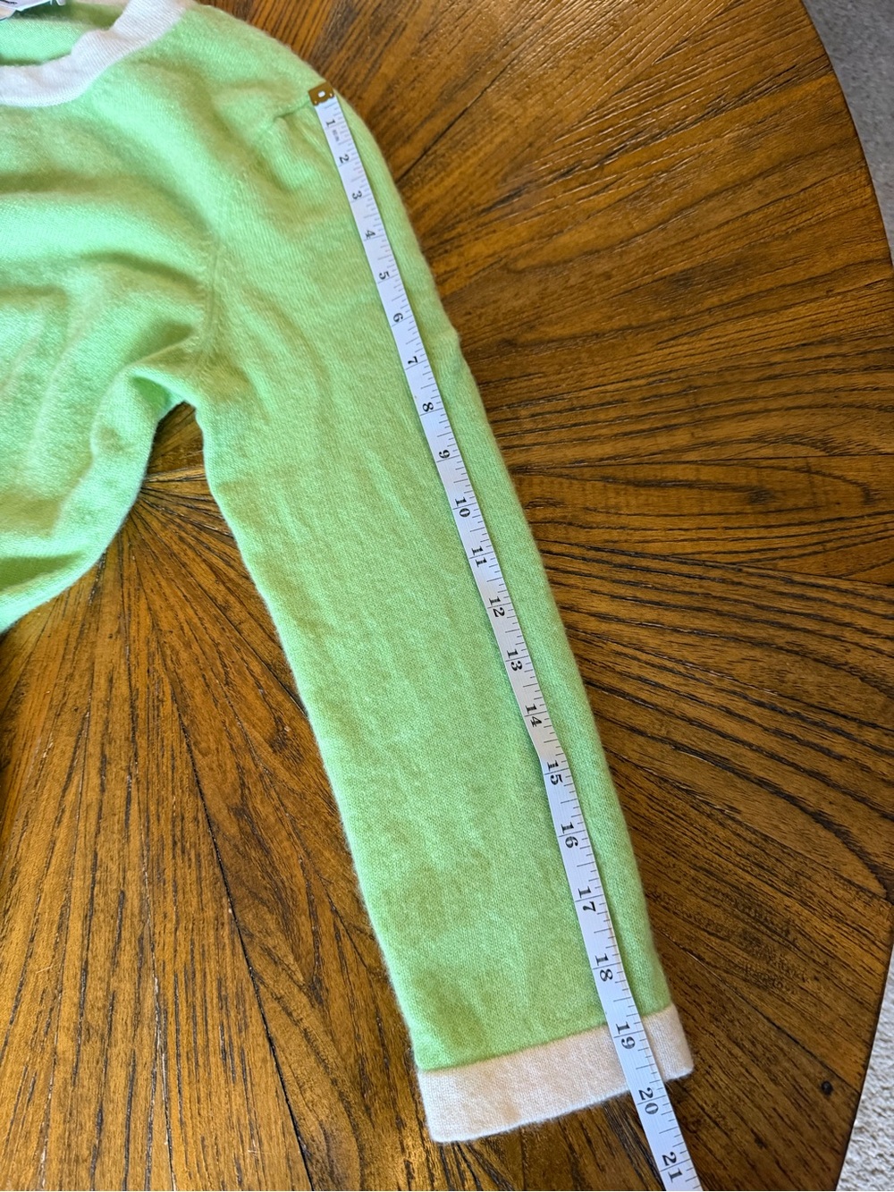 Talbots Pure Cashmere Mint Green Cardigan with Cream Trim - Picture 9 of 9